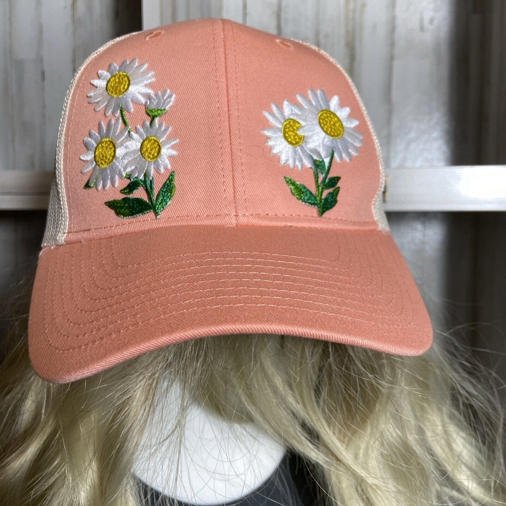 New Daisy Snapback Mesh Back Ballcap Hat Soft Coral Ecru Port Authority OSFM